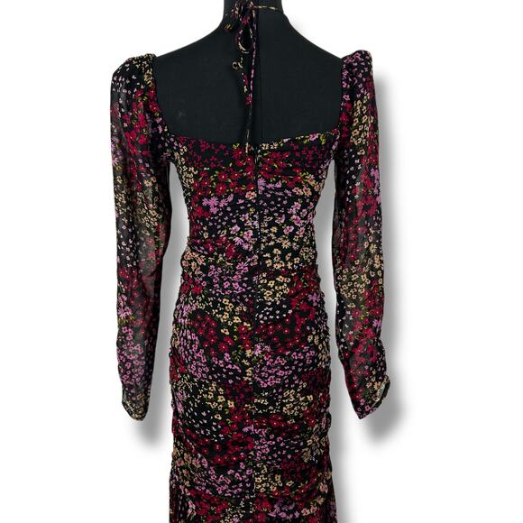 ASTR The Label Athena Midi Dress Floral Black Puff Sleeve Coquette Womens Sz XS - Picture 9 of 12
